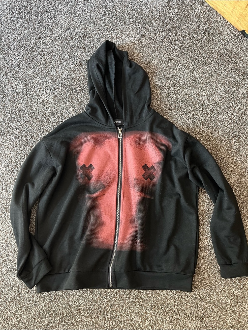 Cider Black Hoodie with Red Graphic Zip Sweatshirt